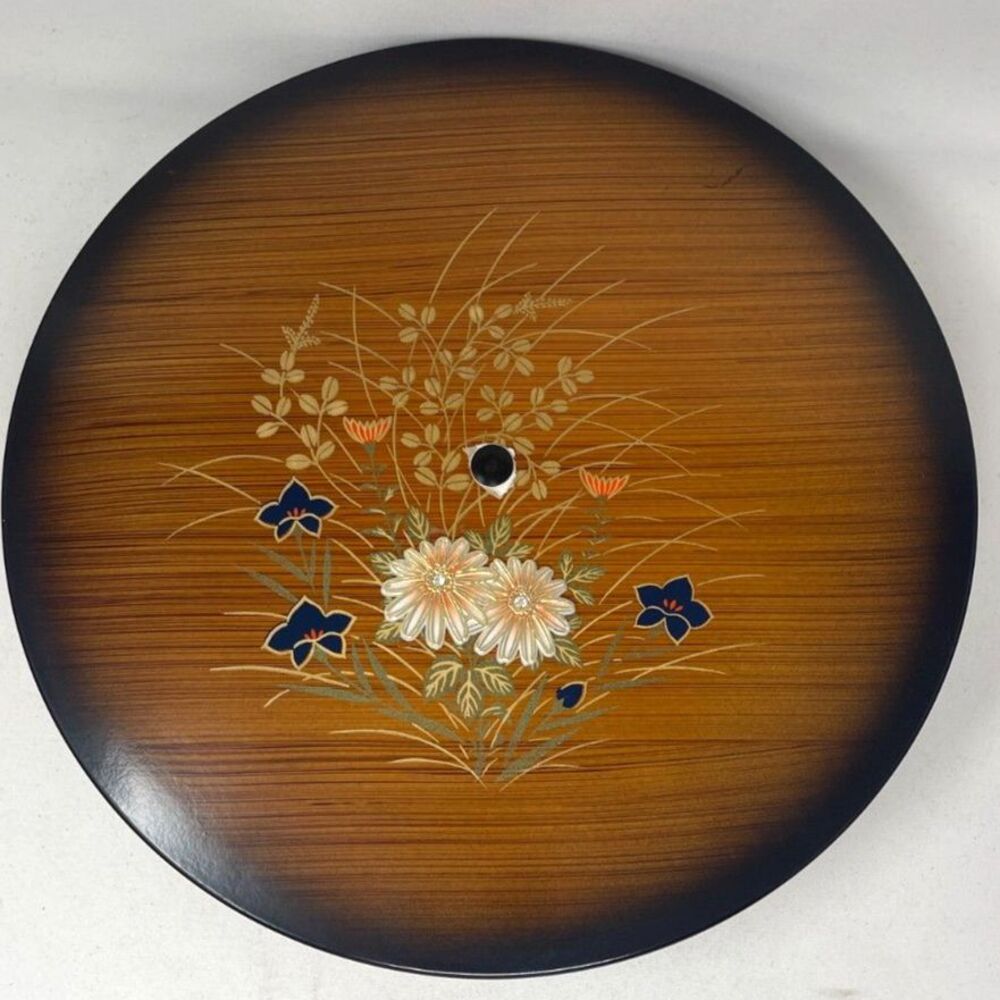Vtg New Japanese Lacquerware Divided Serving Tray Lidded MCM Midcentury Floral